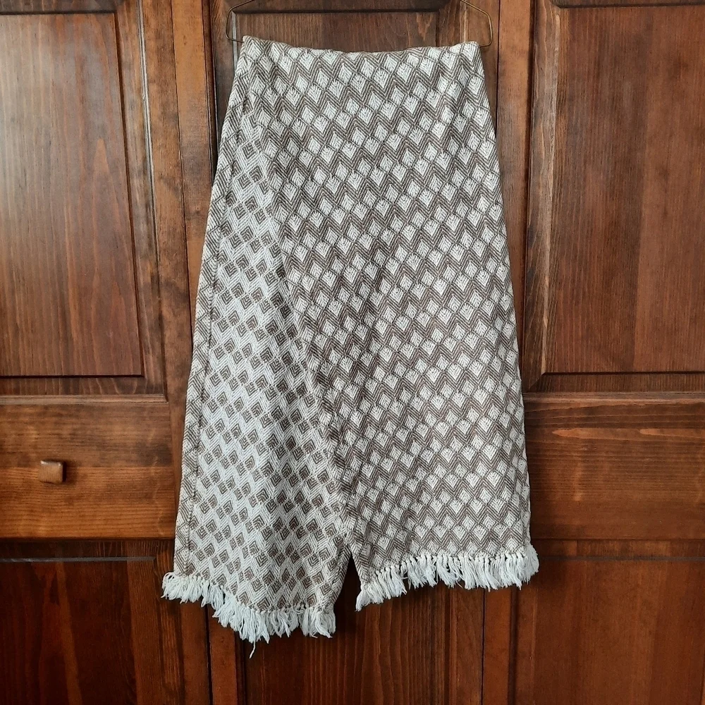Woven Brown White Fringe Ends Boho Neutral Table Runner 13×70